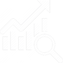 Rising chart with magnifying glass graphic