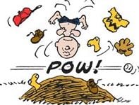 Charlie Brown falling over