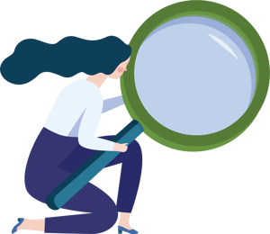 Woman with magnifying glass graphic