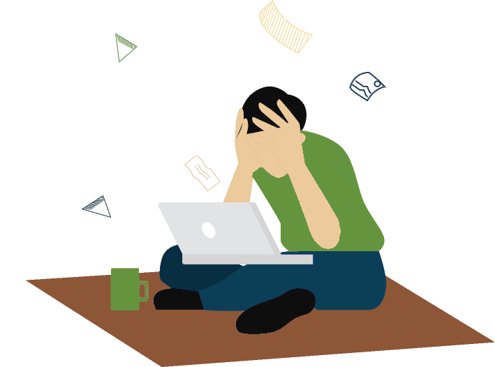 Frustrated woman at computer graphic