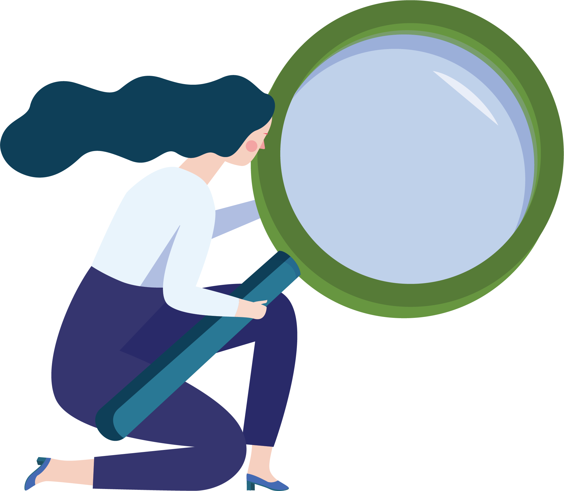 Woman with a magnifying glass graphic